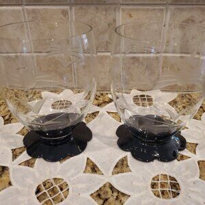 Lot of 2 Etched Vintage Weston Black Lily 1930s Art Deco Cocktail Juice Glasses